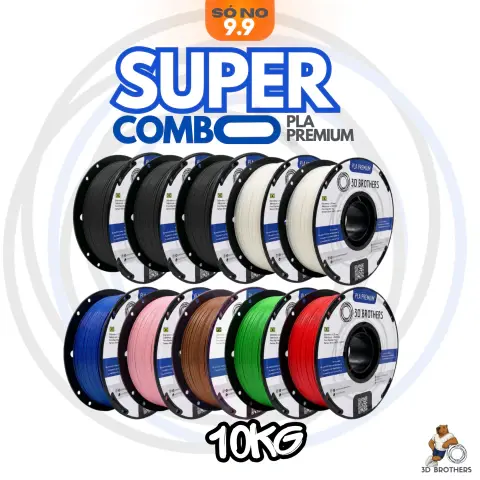 COMBO FILAMENTO PLA PREMIUM - 10KG (3 PRETO + 2 BRANCO + 5 COLORIDOS)- C