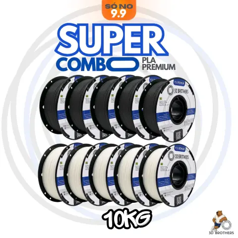 COMBO FILAMENTO PLA PREMIUM - 10KG BRANCO + PRETO