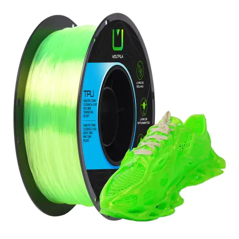 Filamento TPU Translúcido Verde 1kg Multfila Para Impressora 3D 1.75mm Shore 95A