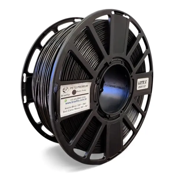 Filamento PETG Premium 1.75mm 1 kg - Brasfila Cor:Preto-LOJA
